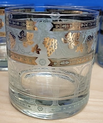 Vintage Rocks Glasses. Whiskey Bourbon. Cera 22KT Gold Grape Leaves Set Of 5