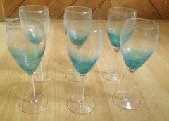 Roscher & Company Teal Blue Air Bubbles 9 1/2 Inches Tall Wine Glasses Set Of 6