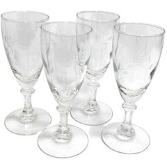 Set of 4 Vintage Cordial Aperitif Shot Etched Stemmed Glasses 4 Ounces