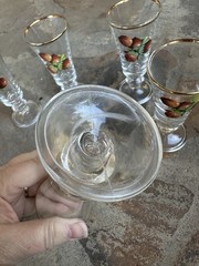 Rare Vintage Hazelnut Cordial Glass Set of 6 Mid Century Modern Footed Liqueur