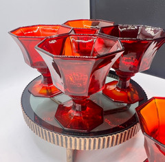 pair of 5 ruby red dessert goblets Octagon shape