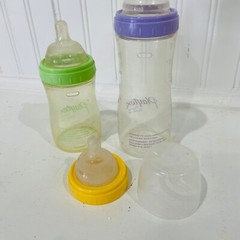 2 Vintage Playtex Nurser Drop In Baby Bottle Clear Purple Rim 4 oz & 8 oz + top