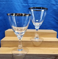 2 Fostoria WEDDING RING PLATINUM RIM 6.25″ Crystal Glass Water Goblet MINT Set