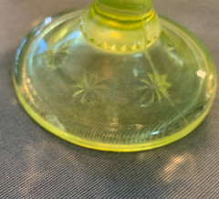 Vtg Fenton for LE Smith Moon & Stars Yellow/ Vaseline OPALESCENT GOBLET 5.75″