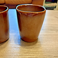 Vintage Frankoma Pottery 5LC Tumbler Juice Cups Plainsman Prairie Brown Set 3