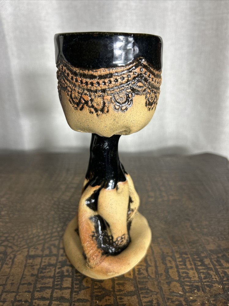 Vintage Collectible Dip Glazed Art Pottery Soneware Goblet