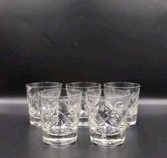 Set Of 5 Mid Century Modern Atomic Star Burst Etched Glasses Low Ball Rocks MCM