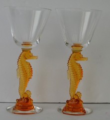 Heisey Amber Sea Horse #5074 Goblets (2)