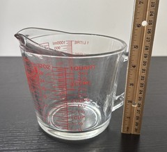 Vintage 4 Cup 1 Qt Anchor Hocking Glass Red Measuring Cup Oven Basics No. 499