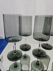 Set (6) Water Glasses Goblets, Crystal Lenox Signed «Blue Smoke» Gray-blue-green