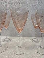 Vintage Fostoria Versailles Set Of 6 Pink (Rose) Etched Water Goblet 8 1/4″H