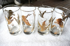 Set of 4 Golden Mallard geese/duck Libby tall Cocktail Highball glasses set