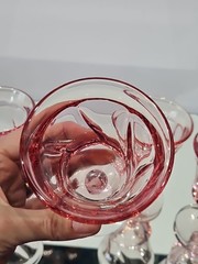 set (5) Wine Goblets Glasses 4-1/4″ Crystal Fostoria Jamestown Swirl Pink
