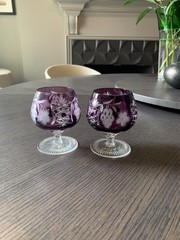2 (pair) Lead Crystal Colored Glass Cut-To-Clear Goblets Glasses Amethyst NWT