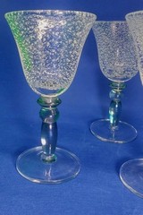 3 POTTERY BARN HAND BLOWN WINE BUBBLES IRIDESCENT GREEN / BLUE 7,1/4″INCH TALL