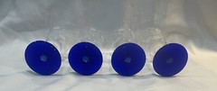 6 Vintage Clear w/ Cobalt Blue Stem Base Etched Bouquet Cordial Glasses Set of 6