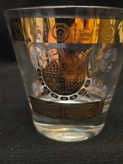 Set of 6 Vito Bari Gold Lowball Culver Style Glasses Coat of Arms& Fleur-de-lis