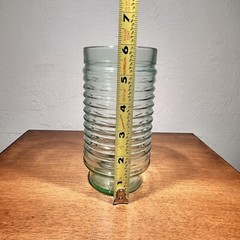 Vintage Anchor Hocking Green Glass Tumbler With Raised Rings Ribbed 16 Oz