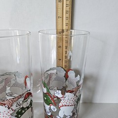 4 Highball Christmas Glasses Tumblers Skating Polar Bears Vintage 6.25″