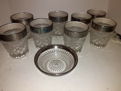 9 American Brilliant Cut Engraved Bowl & Tumblers Drinking Glass’s Silver Edging