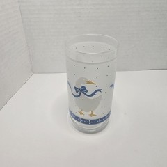 Vintage Libbey Country Geese Goose Frosted Drinking Glasses Set of 3 Blue Bow
