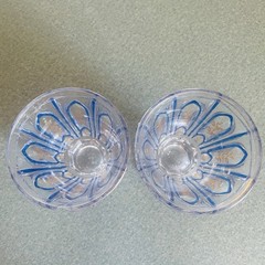 19th Century Biedermeier Bohemian Cut Crystal Goblet Glasses Blue Gold~Set of 2