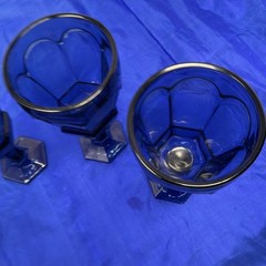 Vtg. Set of 4 Fostoria Virginia Dark Cobalt Blue Claret Wine Goblet 6 5/8″ NICE!