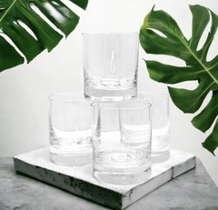 4 Crate & Barrel LINEAR Thick Base Barware Old Fashioned Glasses NEW