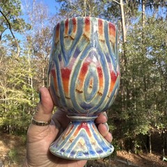 Caleb Zouhary Studio Pottery Goblet Wine Cup Artisan Handmade Kiddush Wax Resist