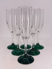 Vintage 6 Libbey Domaine Juniper Green Stem Champagne Glass Flutes Holiday Set