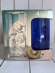 New Old Stock Set of 4 Anchor Hocking Essex Ice Tea Cobalt Blue Glasses 16 oz