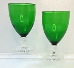 Set of 2 Anchor Hocking Boopie Emerald Green Bubble Foot Water Goblet Glasses