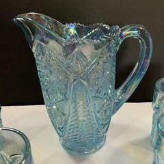 Vintage Imperial Ice Blue Pitcher And 4 Tumblers Iridescent Set Glass NOS #13