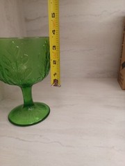 Vintage 1975 Antique FTD Avocado Green Glass Goblet Embossed Oak Leaf Glassware