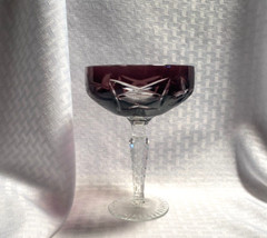 LAUSITZER CHAMPAGNE COUPE/SHERBET AMETHYST PURPLE CUT TO CLEAR CRYSTAL BOHEMIAN