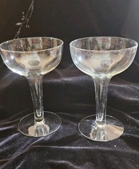 2 Hollow Straight Stemmed Champagne Coupe Glasses Hand Made