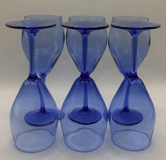 6 Vtg Teardrop Blue 6 Oz Stemmed Wine Glasses, 6 5/8”