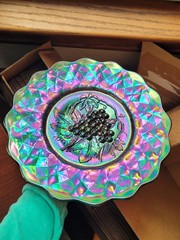 Pretty Electric Purple Imperial Carnival Glass Heavy Grape Chop Plate