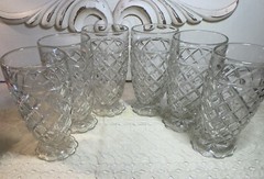 6 Anchor Hocking WATERFORD WAFFLE CRYSTAL *4 7/8″ – 10oz Footed Tumblers