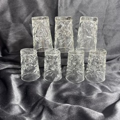 Set Of 7 Anchor Hockings Early American Prescut Tumblers Juice Glasses 3.75”.