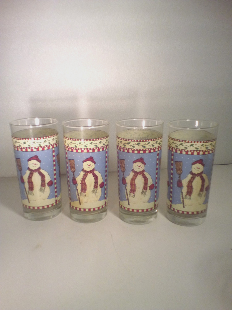 4 VTG Anchor Hocking Snowman “Let It Snow” Holiday Drinking Glasses 6 1/4″
