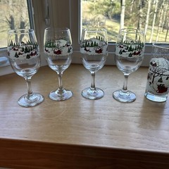 7 LIBBEY CURRIER IVES WINTER VILLAGE SNOW SCENE 3 Tall Tumblers & 4 Goblets