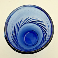 Cobalt Blue Juice Glasses Cups Set 5 VTG Handblown Art Glass Optic Swirl 4oz