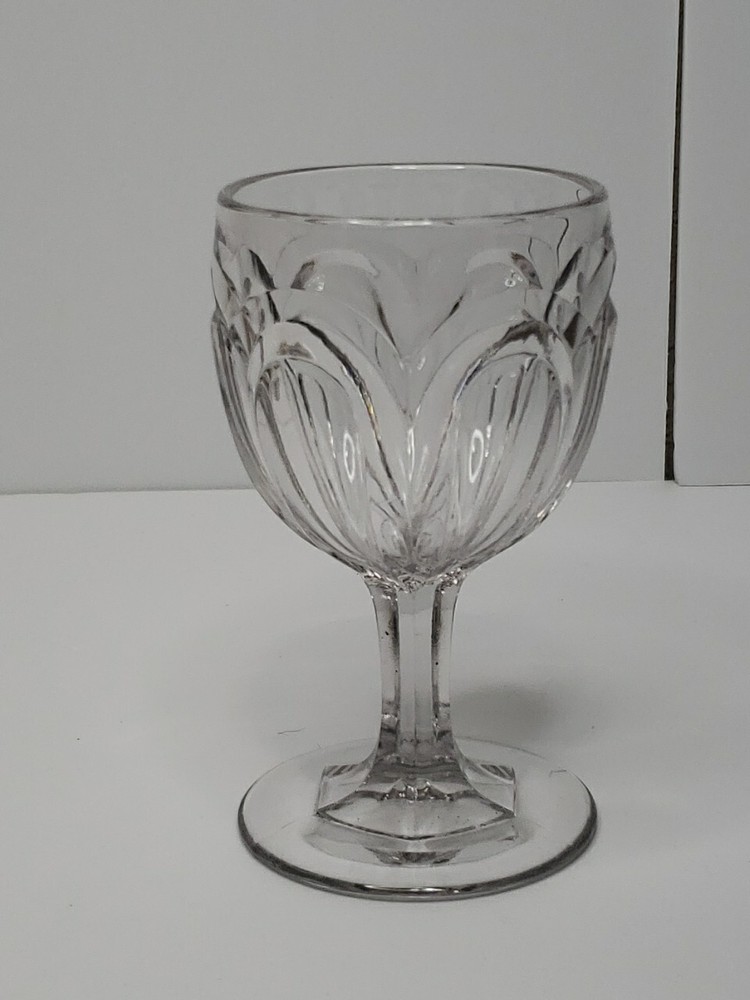 Antique Flint Glass Seneca Loop Goblet c1850s O’Hara Loop Paneled Stem EAPG, 6″