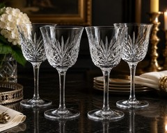 Set of 4 Gorham Cut Crystal Cherrywood Clear Water Wine Goblets 6 7/8” Germany