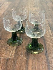 Vintage Beehive Green Stemmed French Wine Tasting Glasses Set Of 4 Luminarc