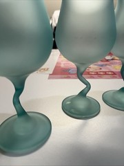 Set of 6 Vintage Libbey Z Stem Glasses Frosted Satin Pastel Wine Drinkware Party