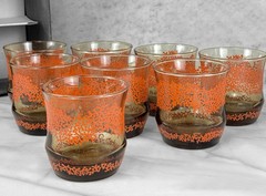 Mid-Century Boho Orange Coral Smoked Glass Juice Glasses – Set of 8