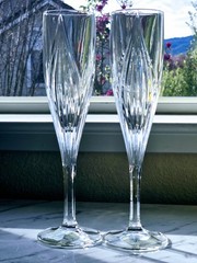 Gorham Crystal Primrose Champagne Flutes/ Wine Glasses 9″ tall Germany New Tag