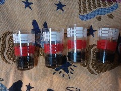 6 Vintage MCM Geometric Design Tumbler Glasses Red Black White 5” Tall